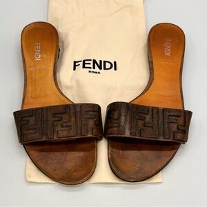 Fendi Brown Leather Sandals